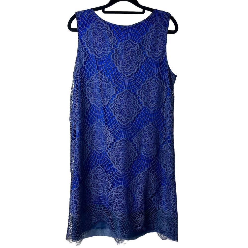 Nicole Miller Artelier Dress Silk Lace Shift Sleeveless Mini Blue L
